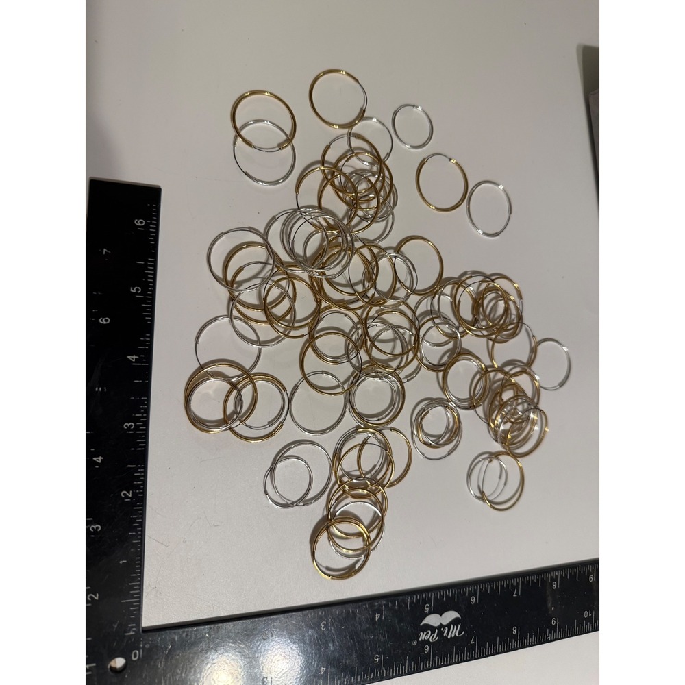 Bulk Lot Gold and Silver Tone Hoop Earrings Continuous Sleeper Mixed Sizes